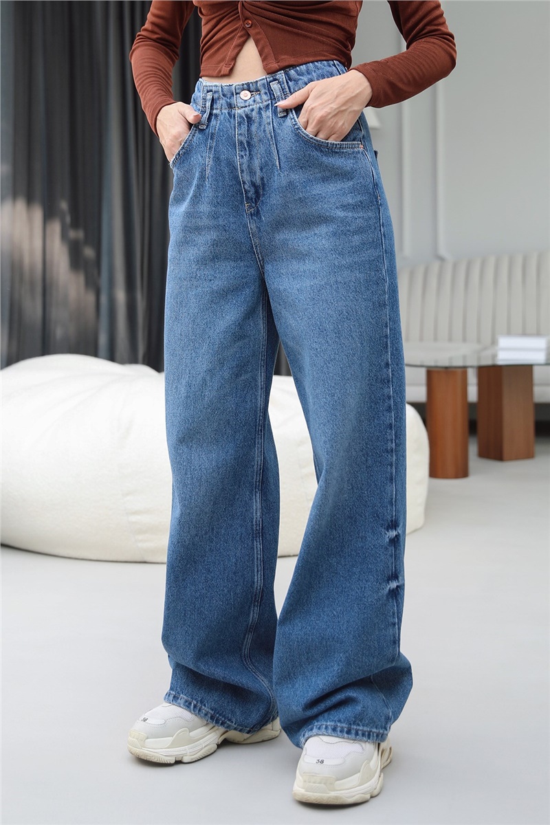 Mavi Kemeri Pervazlı Wide Leg Jean