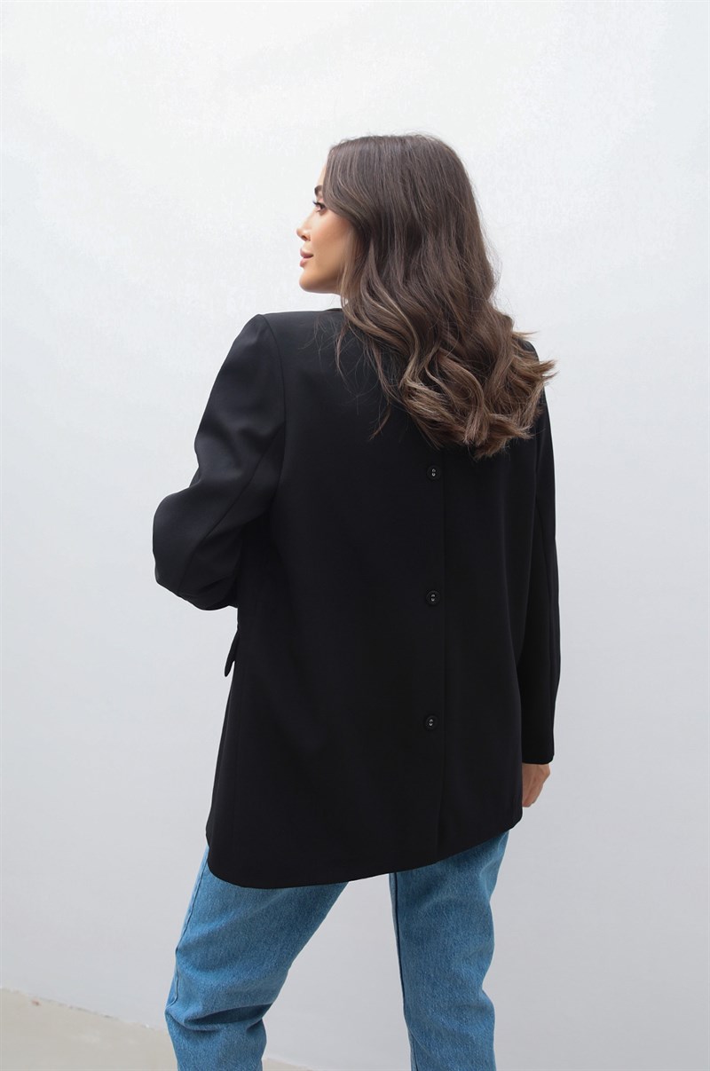Siyah Sırtı Düğme Detaylı Blazer Ceket