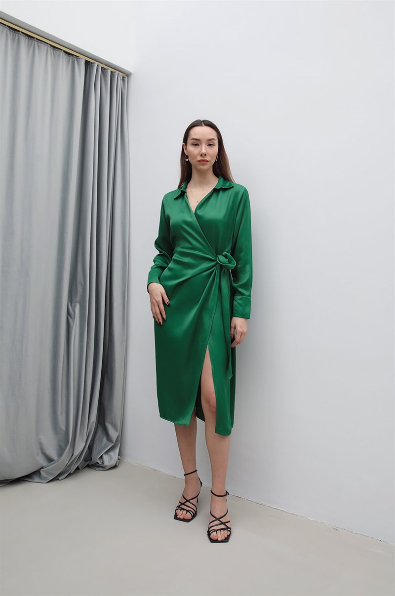 Yeşil Anvelop Saten Elbise