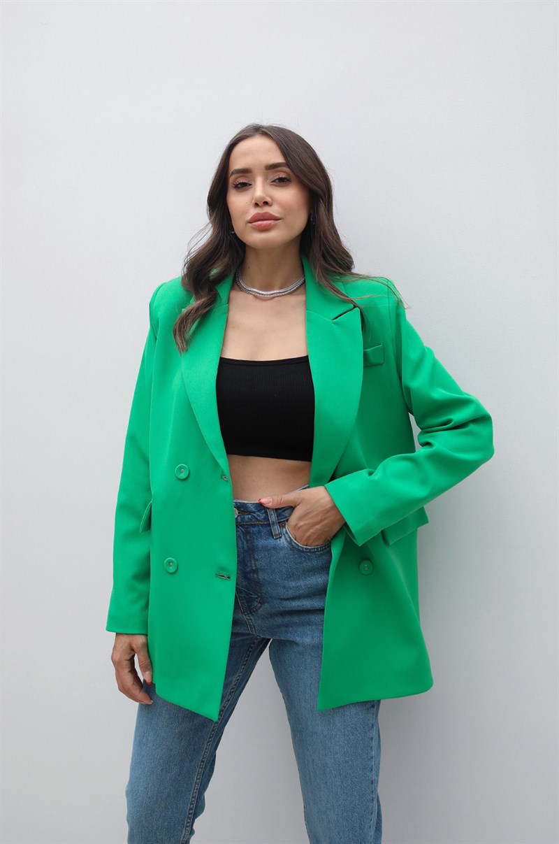 Yeşil Sırtı Düğme Detaylı Blazer Ceket