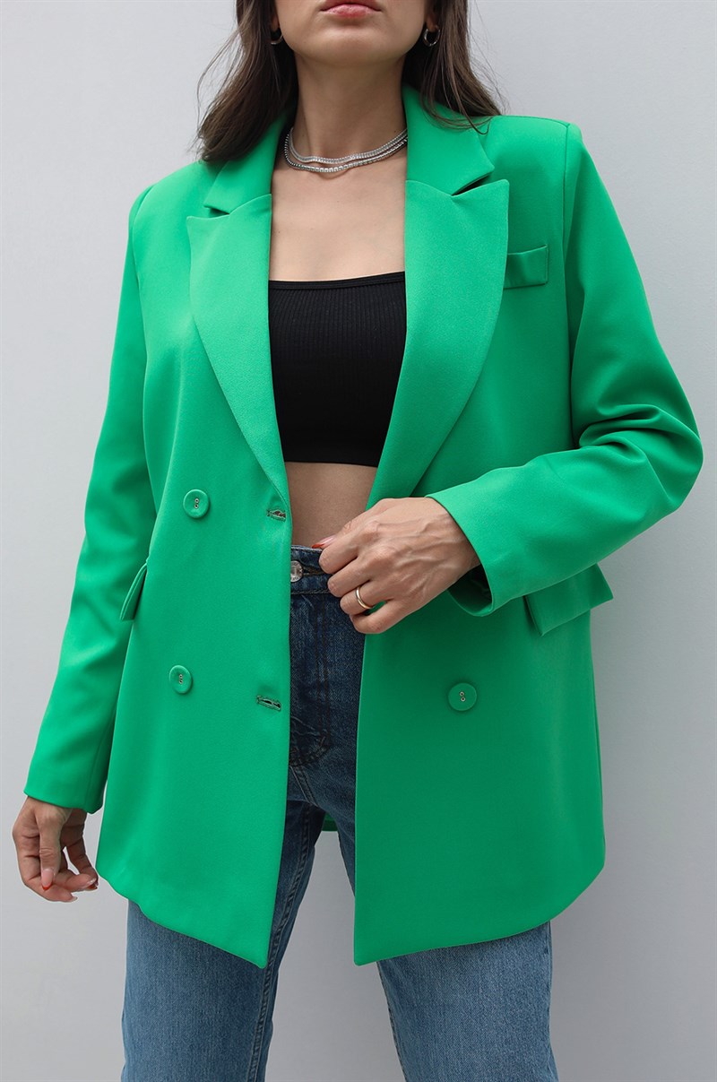 Yeşil Sırtı Düğme Detaylı Blazer Ceket